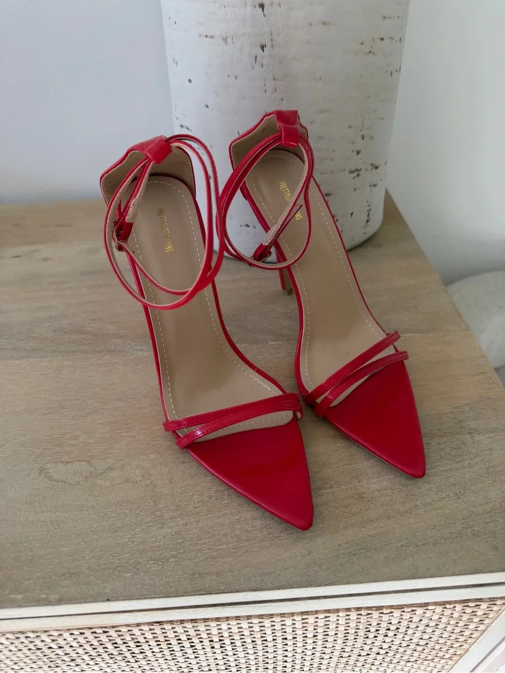 Rare Find PrettyLittleThing Red Strappy Ankle-Tie Pointed Pumps